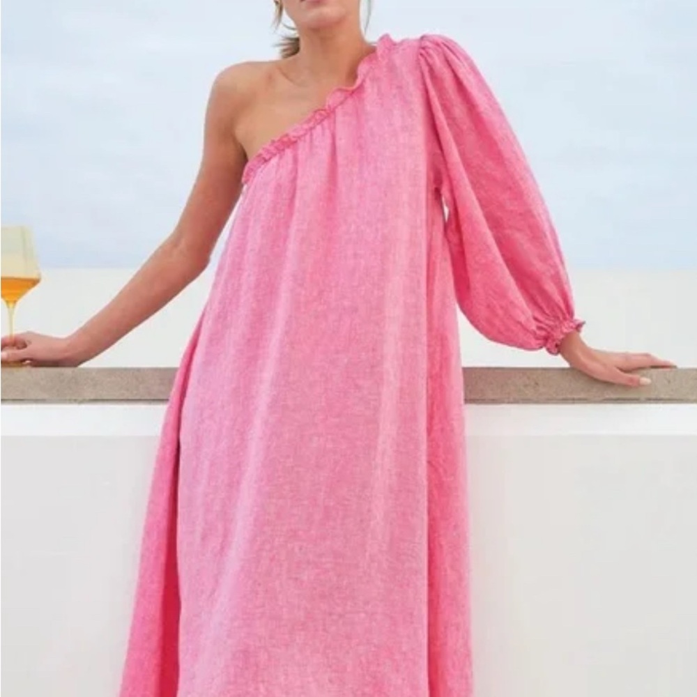 LAKE Milly 100% Linen One Shoulder Dress